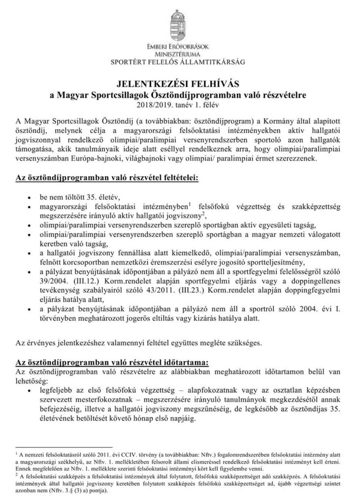 MSÖ JELENTKEZÉSI FELHÍVÁS 2018 19 I Félév0001