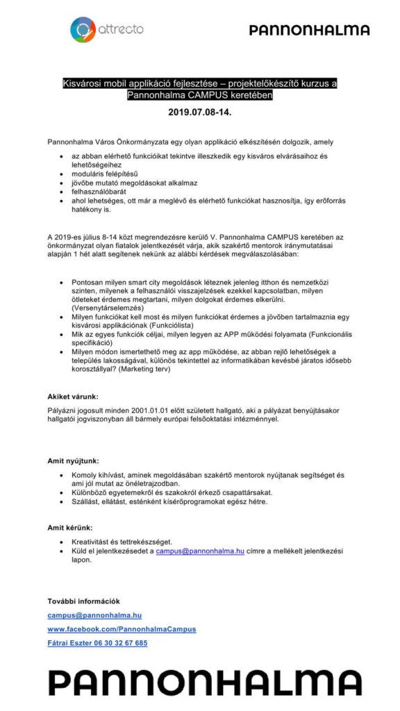 PC Pályázati felhívás Kisvárosi app fejlesztés