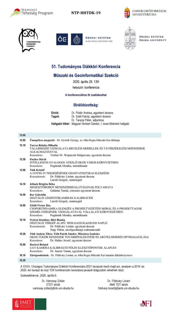 TDK Program 2020. tavasz