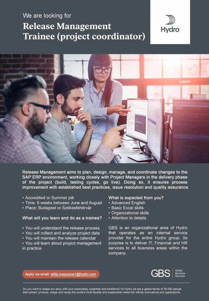 20210526 release management trainee szakmai gyakorlat nyári munka lehetőség