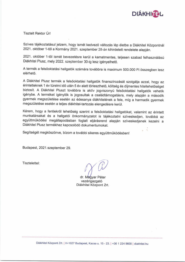 Diákhitel Plusz tájékoztató