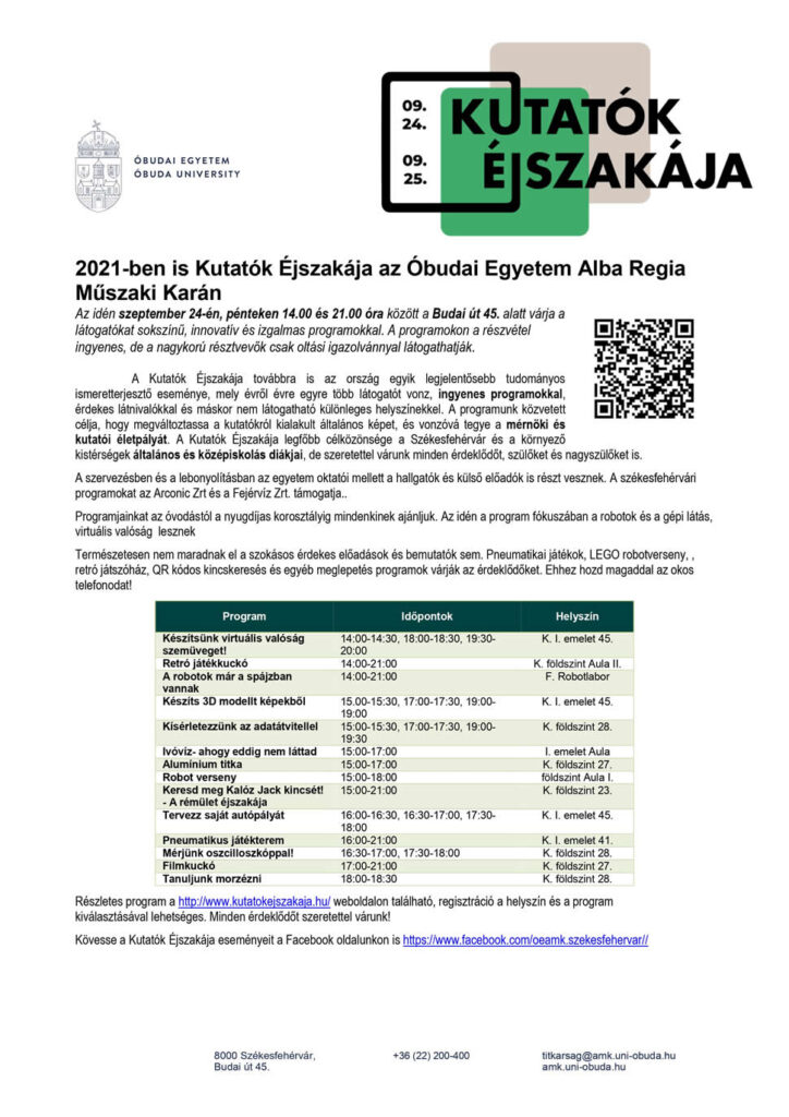 Kutatók éjszakája 2021 AMK Program