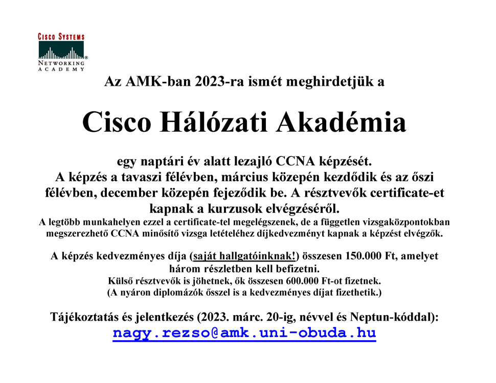Cisco hálózati akadémia 2023