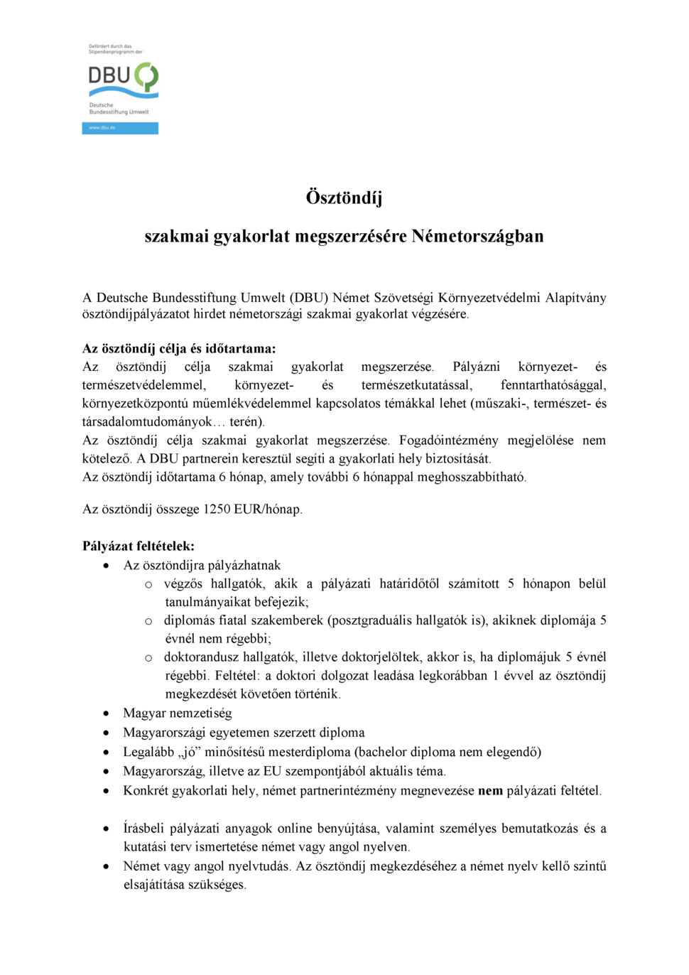 Ösztöndíj pályázati lehetőség
